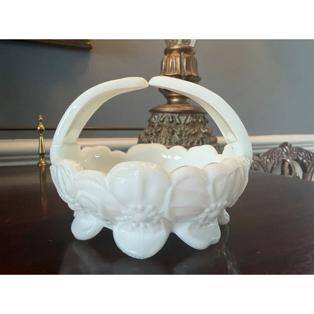 Westmoreland Milk Glass Dogwood Pattern Vanity Candy Dish Trinket Basket White